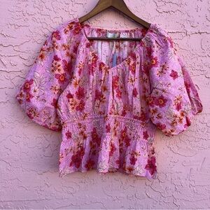NEW Loft Pink Floral Print V-Neck Blouse Size LP